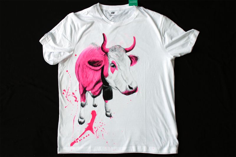 Ručne maľované tričko just pink cow