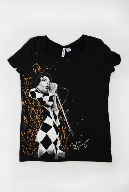 Ručne maľované tričko Freddie Mercury čierne