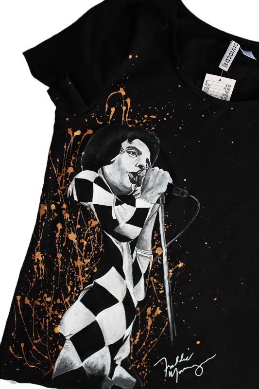Ručne maľované tričko Freddie Mercury čierne