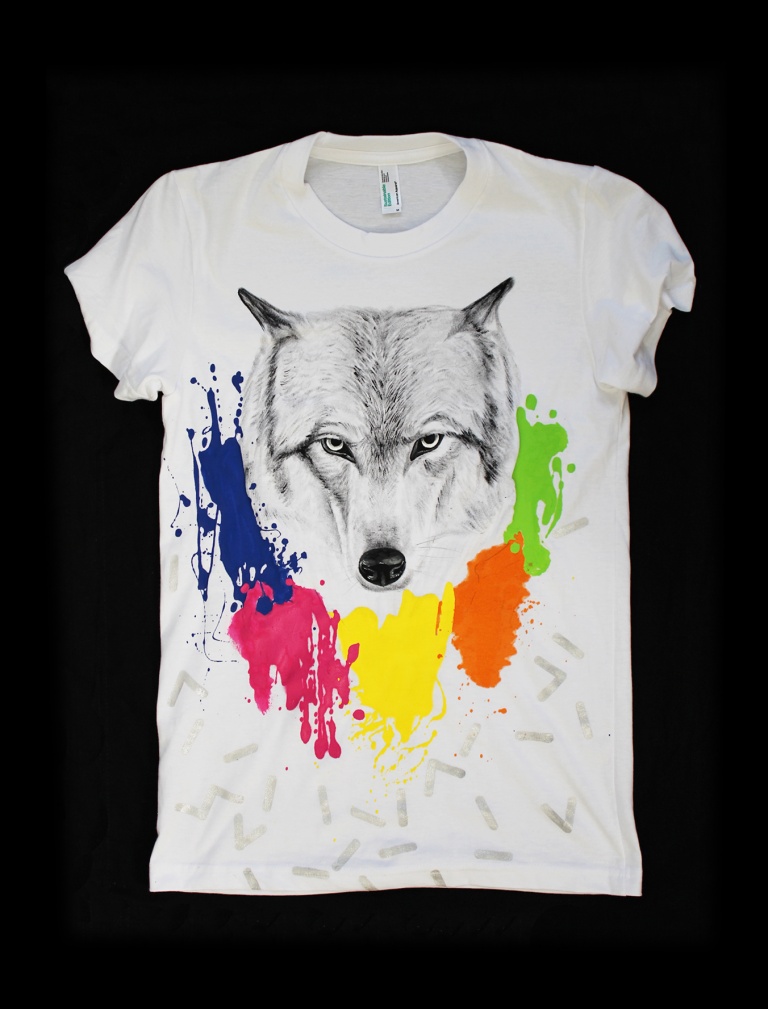 Ručne maľované tričko wolf
