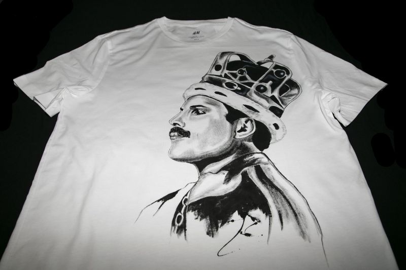 Ručne maľované tričko Freddie Mercury s korunou